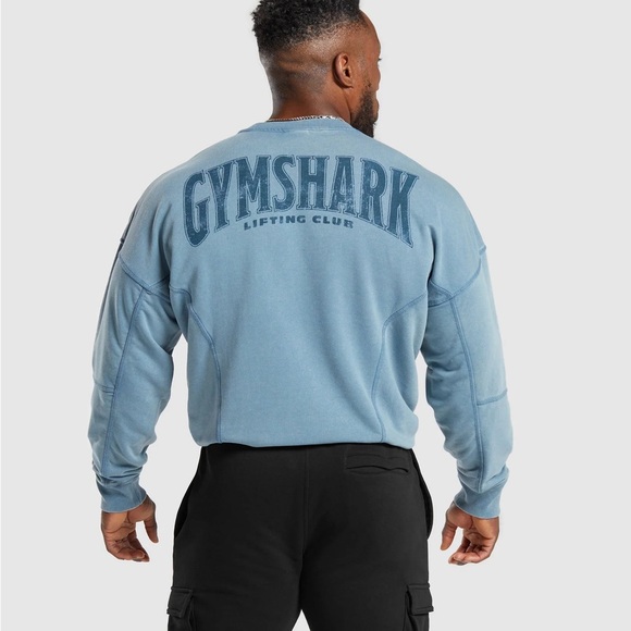 Mens Gymshark Heritage Washed Crew Neck Sweater Sweatshirt- Faded Blue Size L - Picture 1 of 10